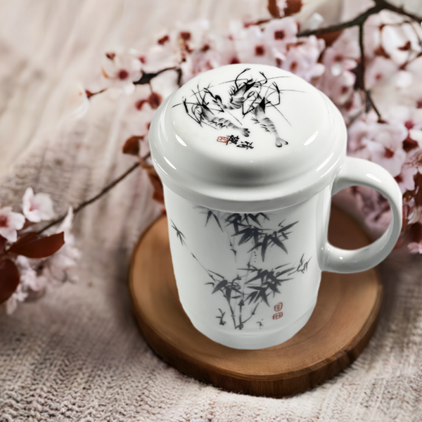 Ceramic Tea Mug with Strainer (Bamboo Design)
