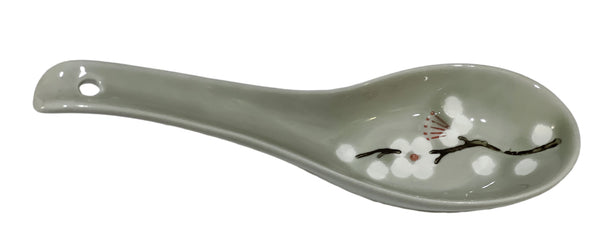 Grey Soup Spoon with White Blossom