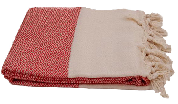 Turkish Peshtemel Towels - Izmir Diamonds (Coral Red)