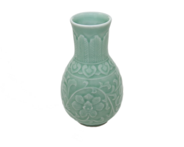 Small Floral Motif Celadon Vase | Jade Souk