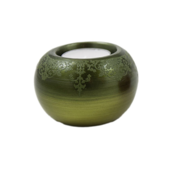Round Ceramic Tealight Candle Holder - Green | JadeSouk