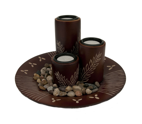 Vientiane Ferns Candle Holder Set - Mahogany | JadeSouk