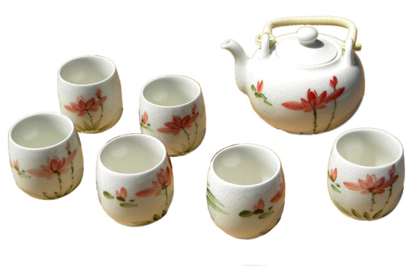 White Crackle Glaze Lotus Flower Teaset - All | JadeSouk