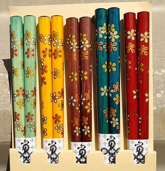 Colored Wooden Chopsticks with Golden Flowers