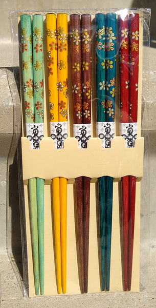 Colored Wooden Chopsticks with Golden Flowers