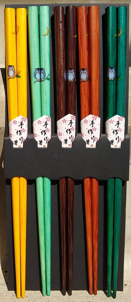 Colored Wooden Chopsticks with Owl Design